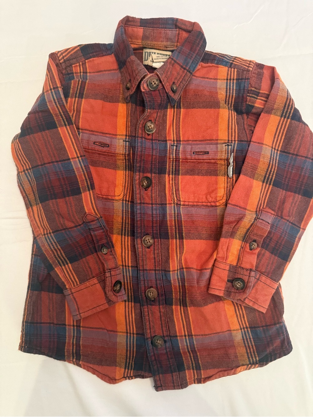 Duluth Trading Co Kids Orange and Blue Plaid Button-Up Shirt